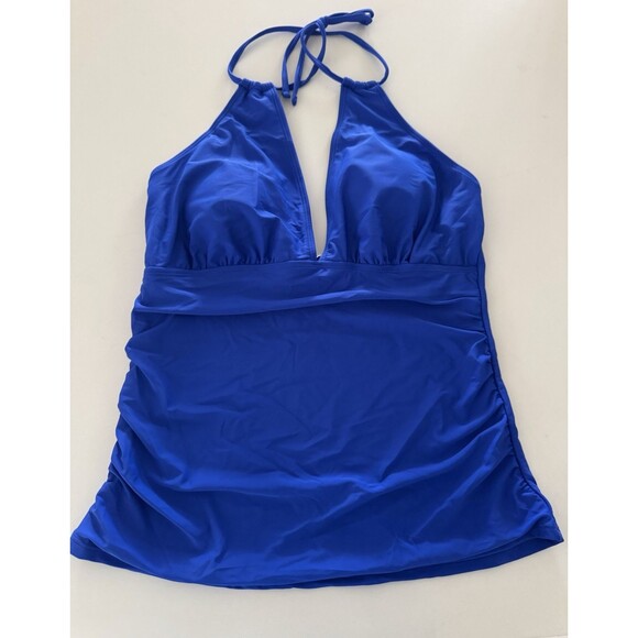 Women's Swimsuit Tummy Control Tankini top size XL royal blue Halter V Neck Swim - Picture 5 of 13